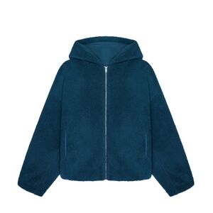Pangaia Womens Recycled Wool Fleece Reversible Bomber Jacket - Storm Blue medium
